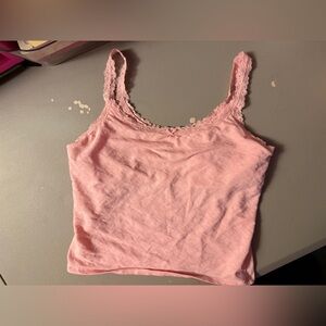 Aerie Pink Tank Top with Heart Lace Detailing